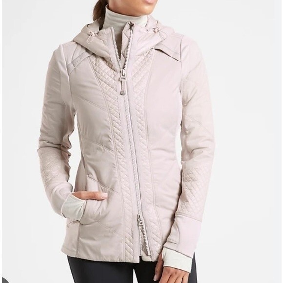 Athleta Tan Rock Ridge Primaloft Quilted zip Close Long Sleeve Coat Jacket S